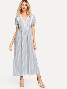 Contrast Lace Striped Longline Dress