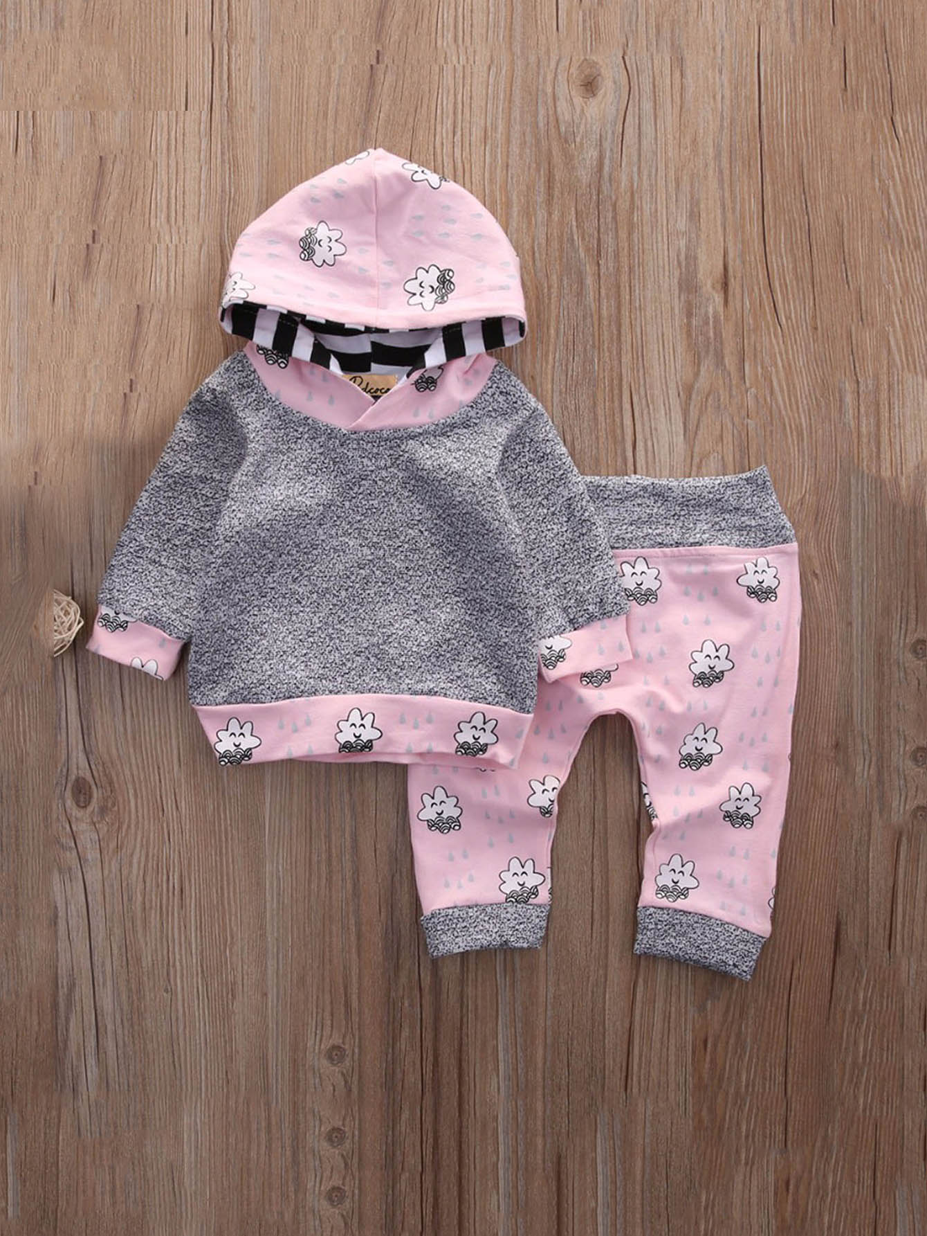 Girls Cartoon Print Hooded Sweatshirt With Pants