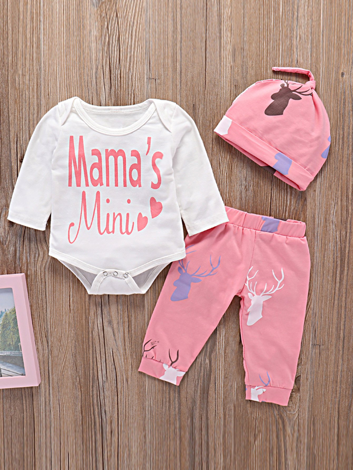 Girls Letter Print Romper & Elk Pants Hat
