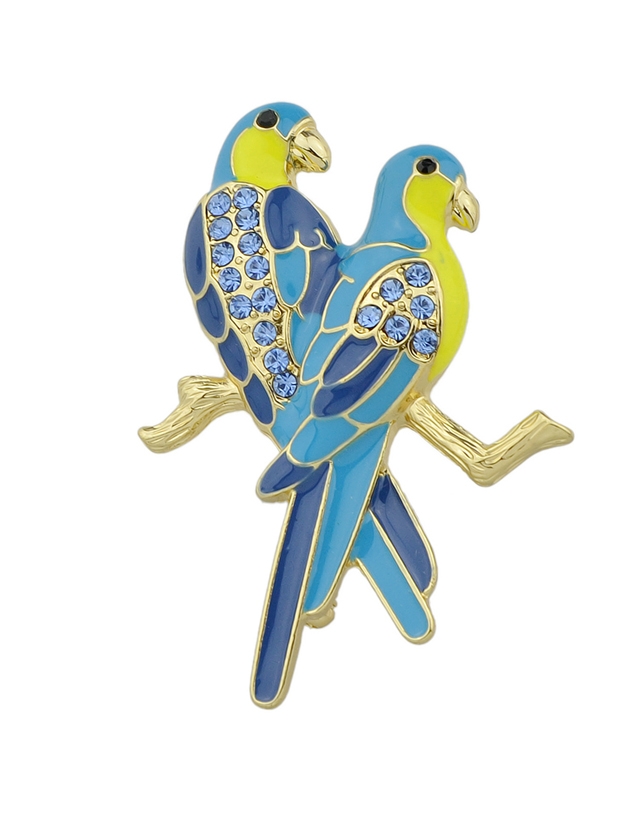 Lovely Blue Rhinestone Two Couple Birds Shape Brooch Pin