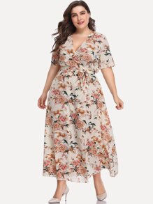 Plus All Over Florals Wrap Dress