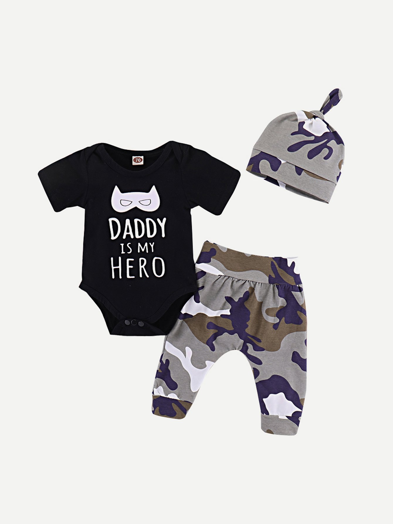 Boys Letter Print Tee & Camo Pants Set With Hat