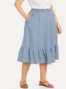 Plus Elastic Waist Ruffle Hem Skirt