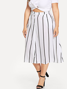 Plus Single Breasted Striped Skirt