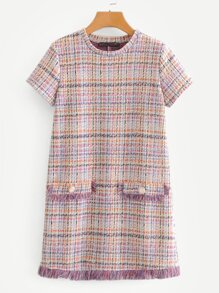 Fringe Trim Tweed Dress