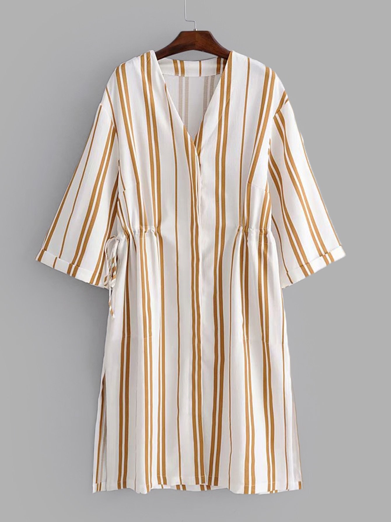 все цены на Vertical-Striped Slit Side Drawstring Dress онлайн