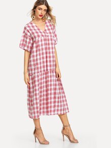 Plaid V-Neck Dress