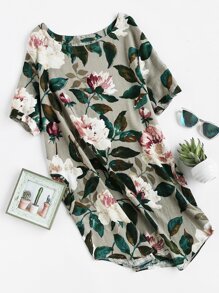 Florals Curved Hem Dress With Pockets