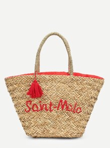 Tassel Detail Woven Tote Bag