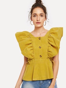 Ruffle Trim Single Breasted Knot Side Blouse