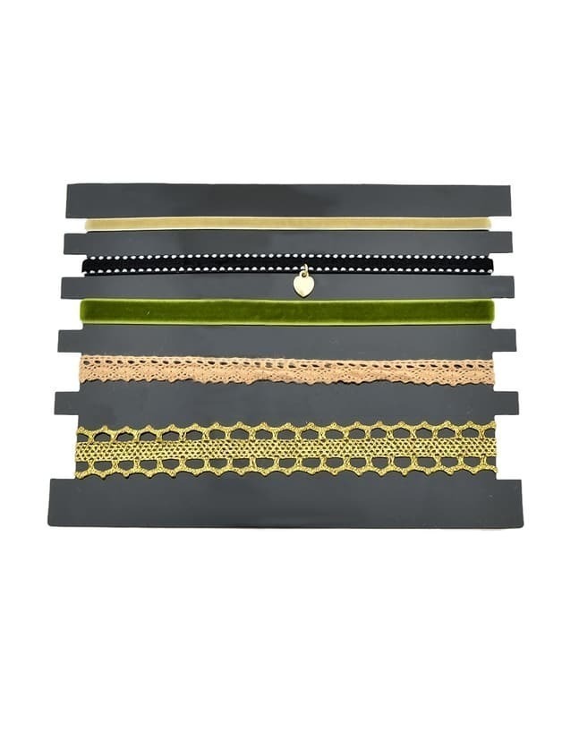 Olive 5 Pcs/Set Black Color Lace Flower Heart Tattoo Choker Necklaces Set