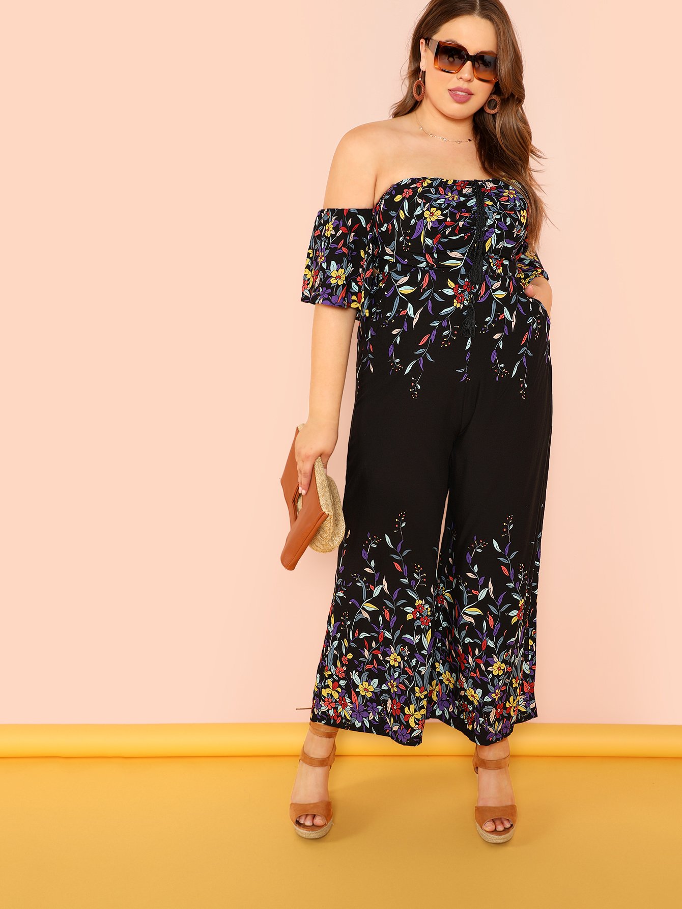 Plus Off Shoulder Botanical Culotte Jumpsuit jane carr платок