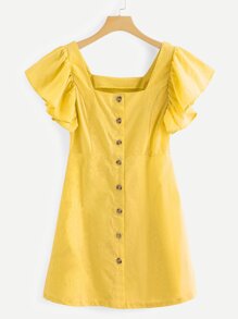 Single Breasted Ruffle Sleeve Dress