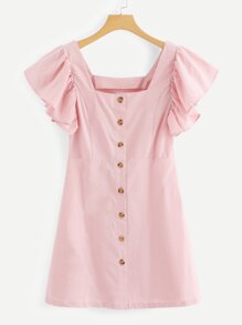 Single Breasted Ruffle Sleeve Dress