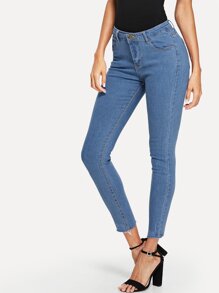 Solid Skinny Raw Hem Jeans