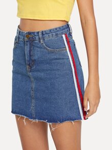 Ribbon Raw Hem Denim Skirt