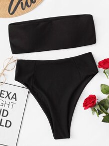 Plain Bandeau Bikini Set