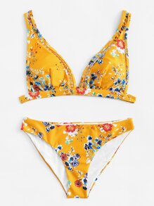 Hollow Out Floral Bikini Set
