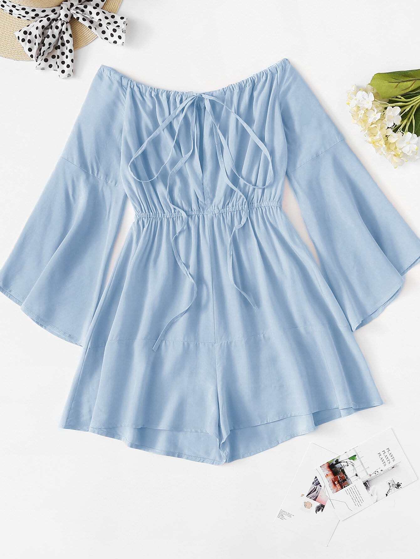 Bardot Drawstring Detail Flounce Sleeve Romper