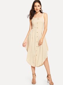 Curved Hem Single Breasted Cami Dress
