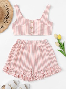 Single Breasted Striped Top With Shorts
