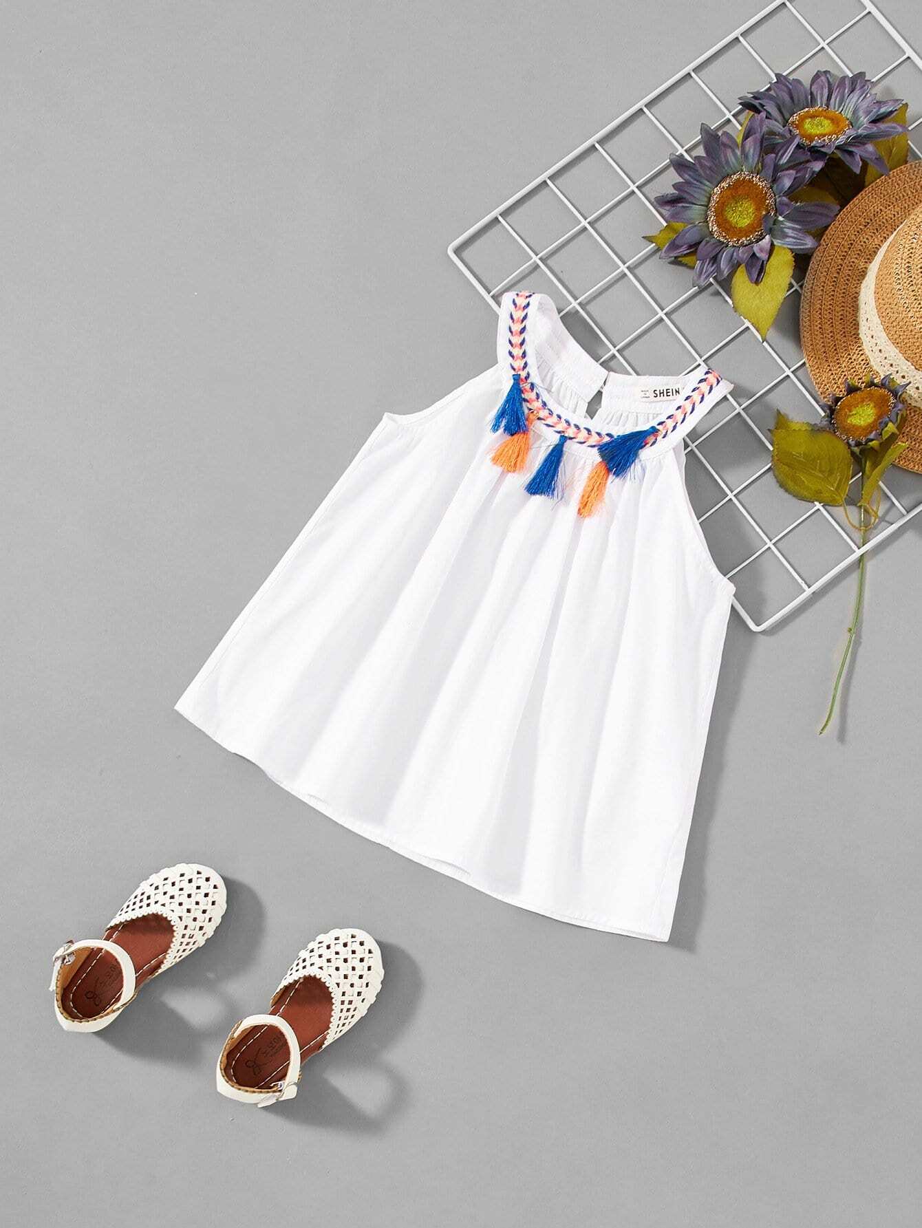 Девушки Tassel Keyhole Back Trim Halter Вверх
