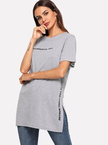 Letter Print Split Side Tee