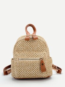 Pocket Front Straw Backpack