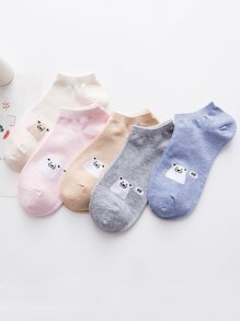 Bear Pattern Ankle Socks 5pairs