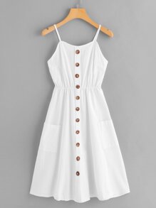 Single Breasted Front Solid Cami Dress