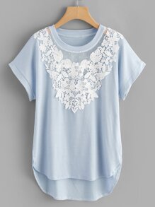 Plus Contrast Lace Asymmetrical Hem Tee