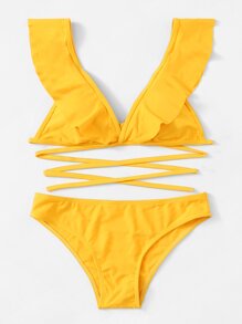 Plain Ruffle Bikini Set