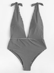 Deep V Gingham Swimsuit