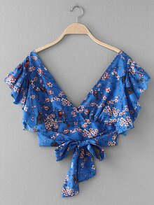 All Over Florals Surplice Crop Top