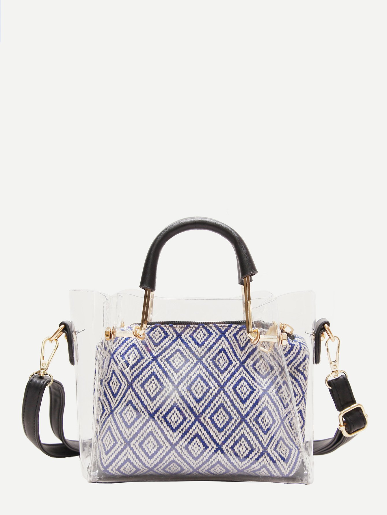 Clear Bag With Geometric Pattern Inner Pouch