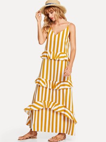 Striped Ruffle Trim Cami Dress