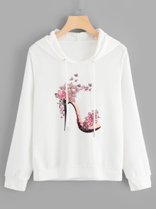 High Heel Print Hooded Sweatshirt