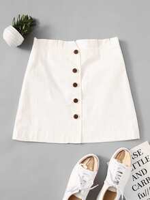 Single Breasted Pleated Waist Skirt