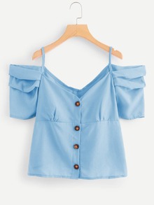 Open Shoulder Button Though Blouse