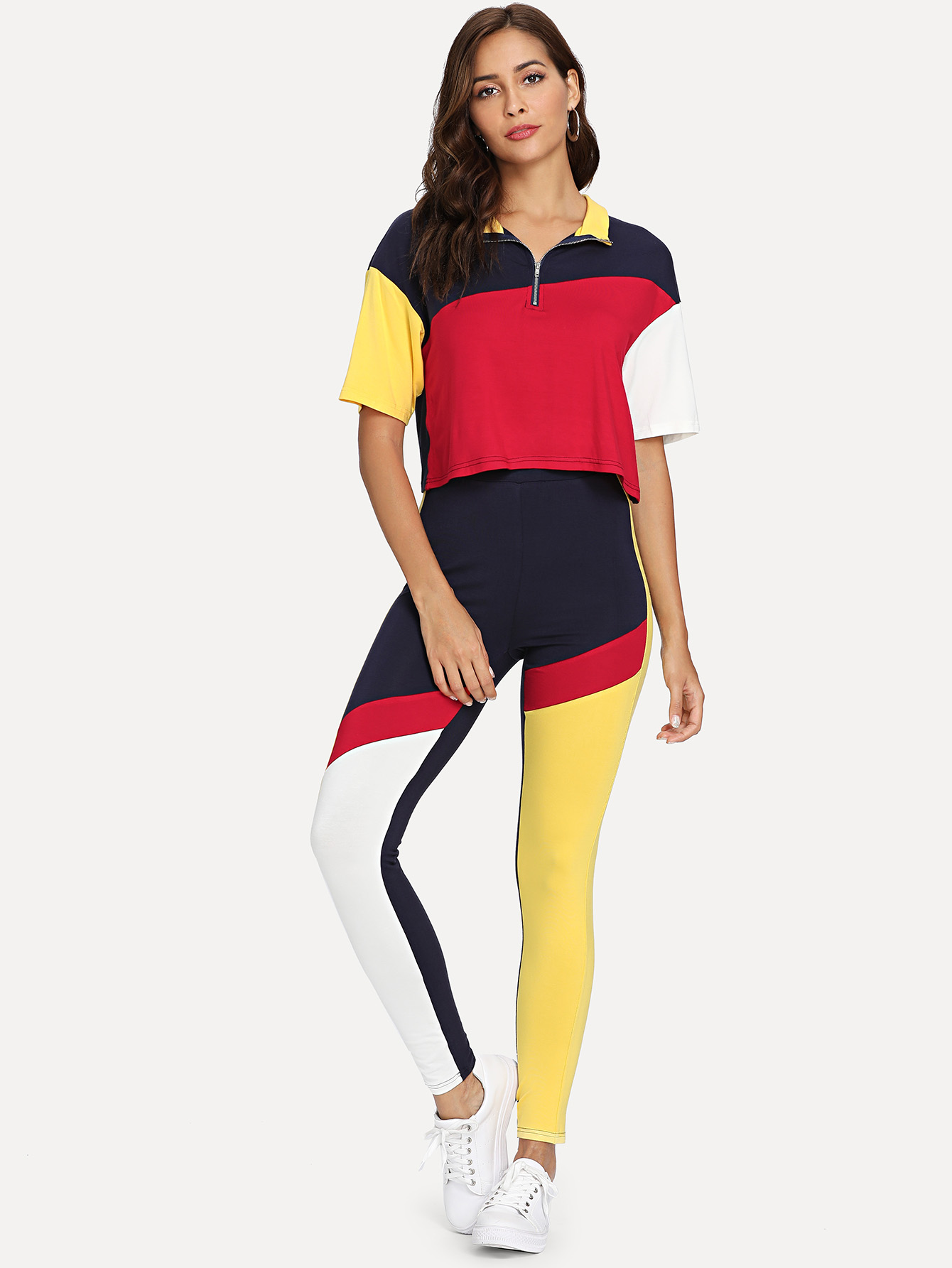 Zip Half Placket Front Cut и Sew Top and Leggings Set