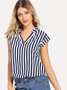 V Neckline Striped Blouse