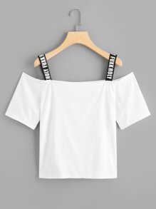 Letter Strap Open Shoulder Tee