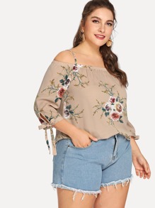 Plus Cold Shoulder Floral Print Blouse