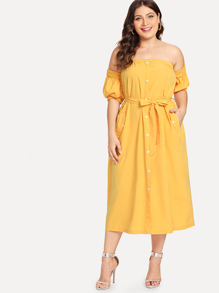 Plus Off Shoulder Solid Dress