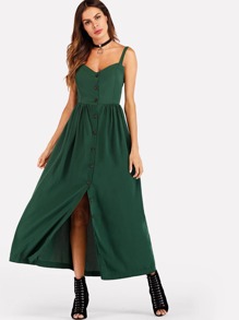Solid Button Through Cami Dress