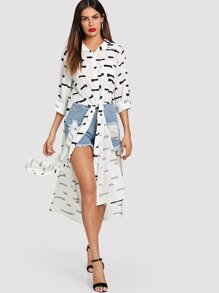 Split Button Front Longline Blouse