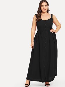 Plus Solid Button Through Dress