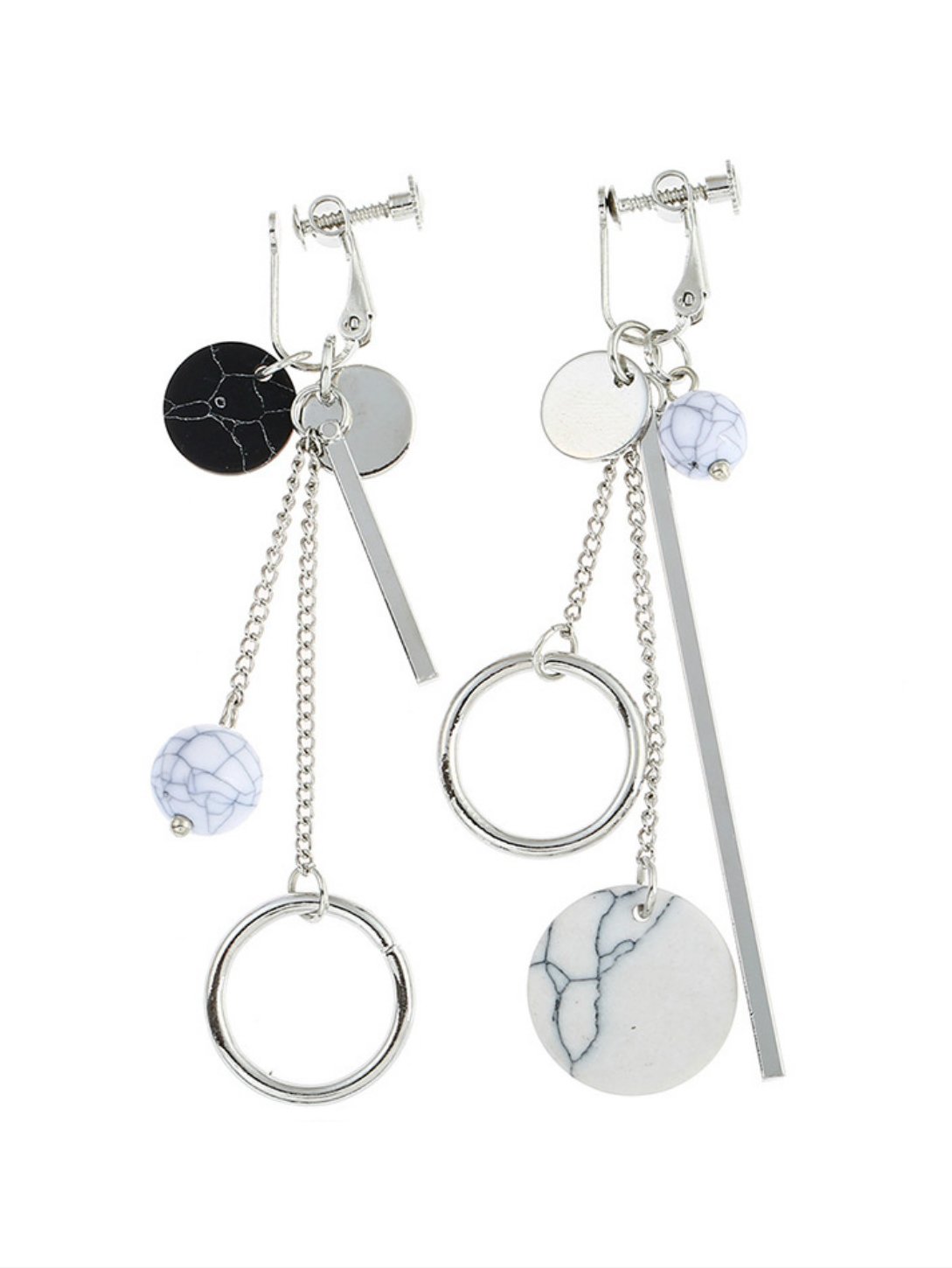 Circle And Bar Drop Asymmetrical Earrings