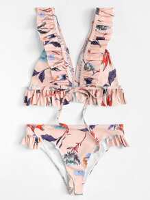 Floral Ruffle Bikini Set