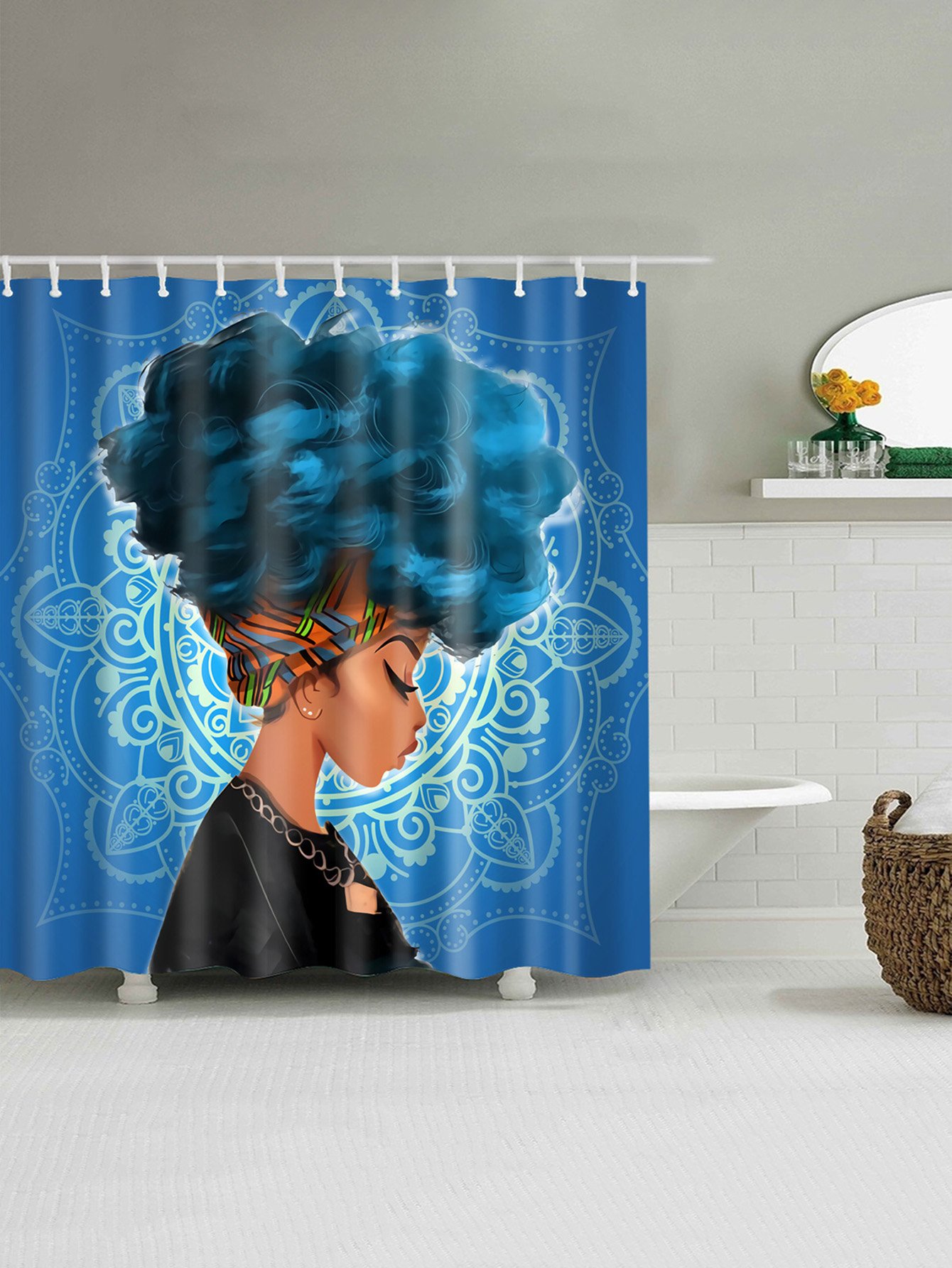 Figure Pattern Shower Curtain With 12pcs Hook